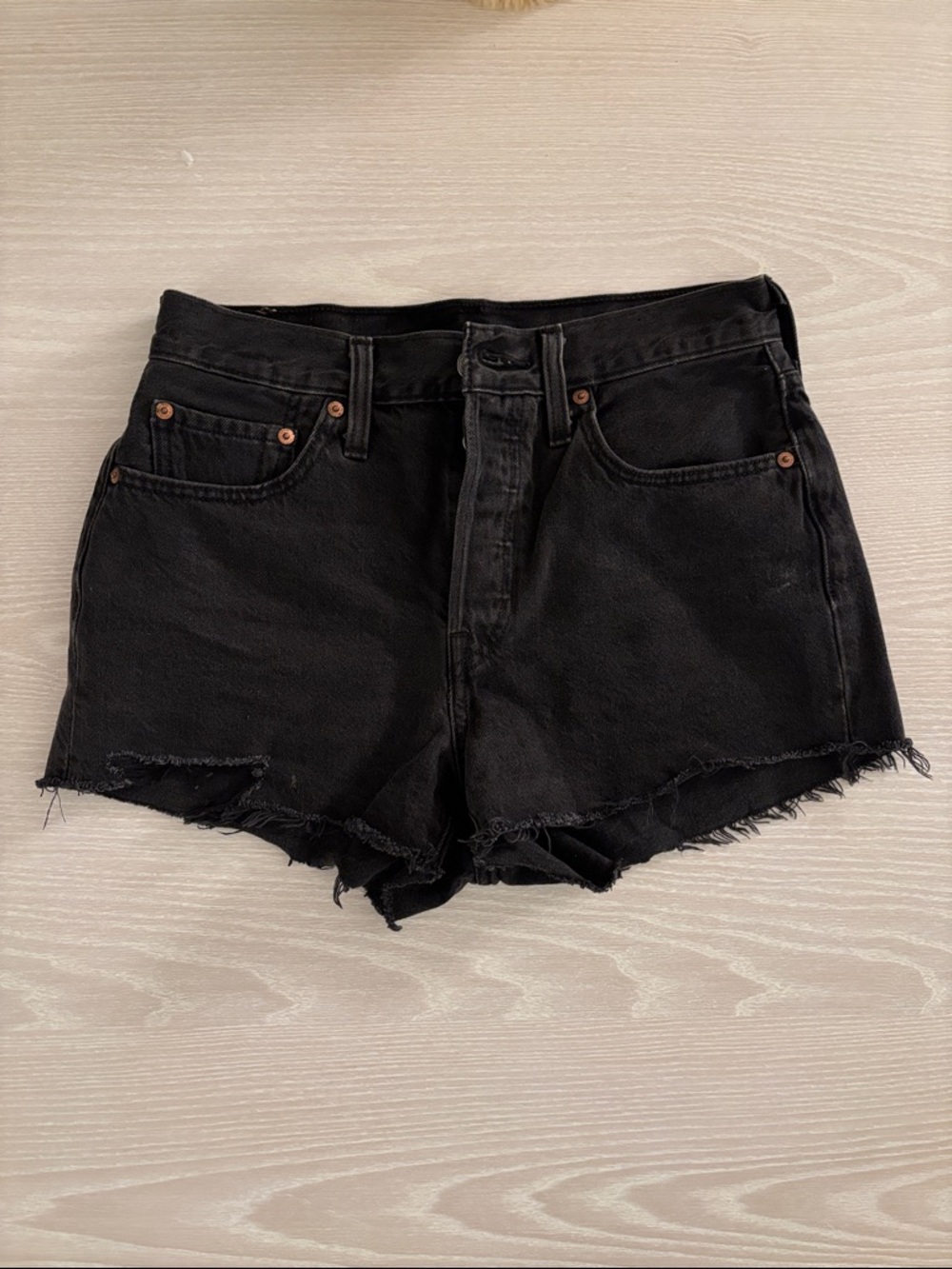 Levi's Black Frayed Hem Denim Shorts